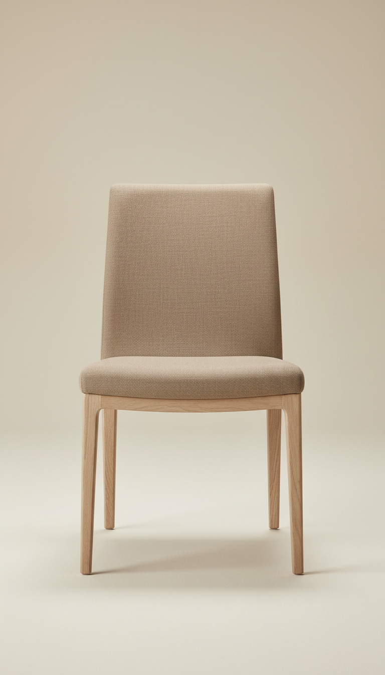 Linea ash hardwood dining chair, Three-quarter angle as default for sculptural clarity; camera at seat height for...