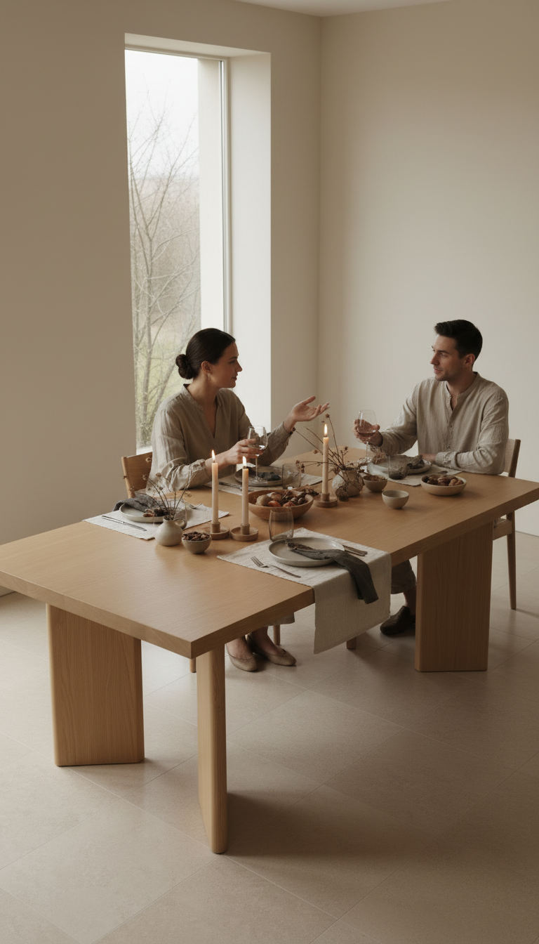 Architectural Oak Dining Table in use