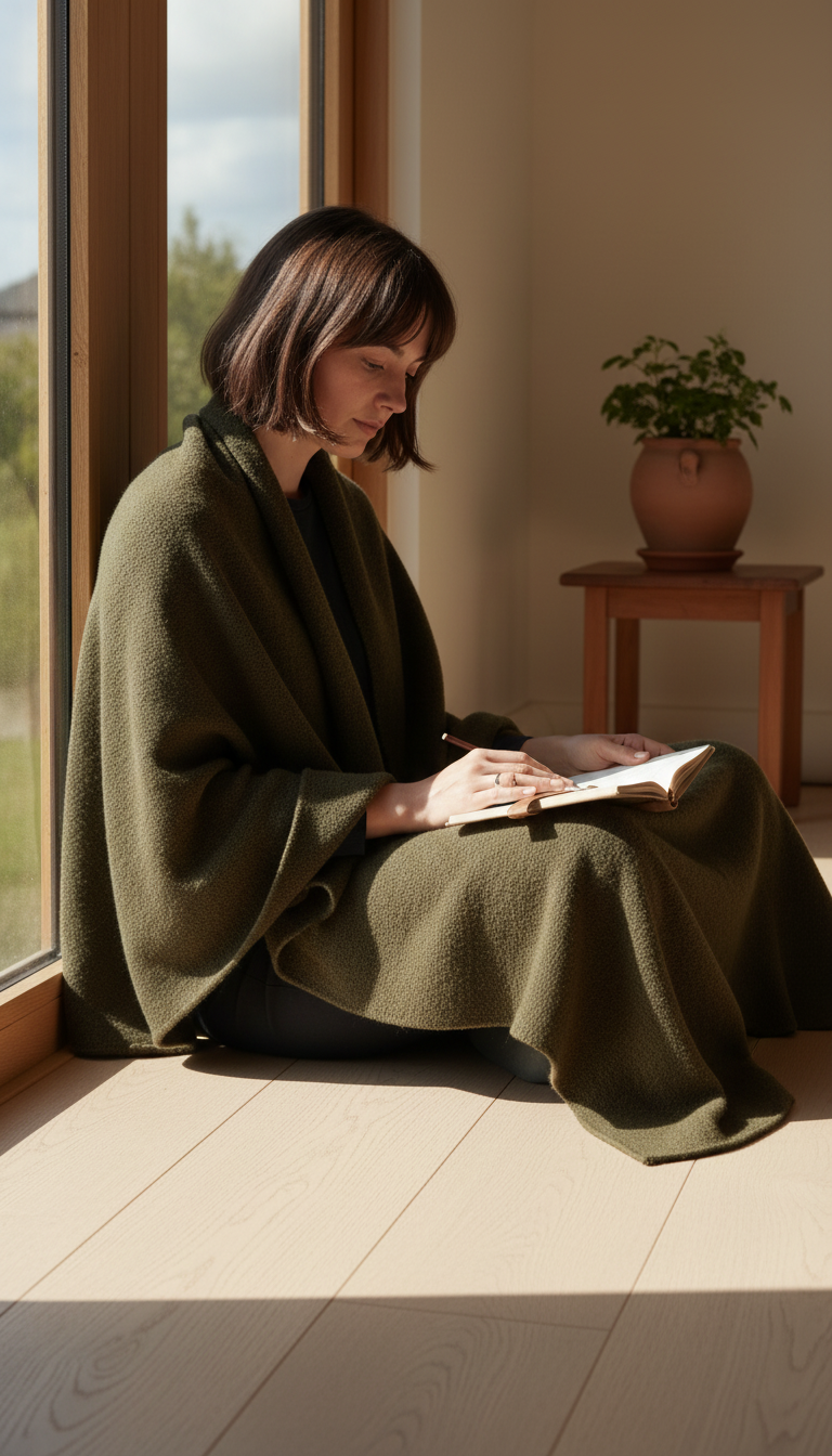 Olive Brown Wool Blend Rug in use