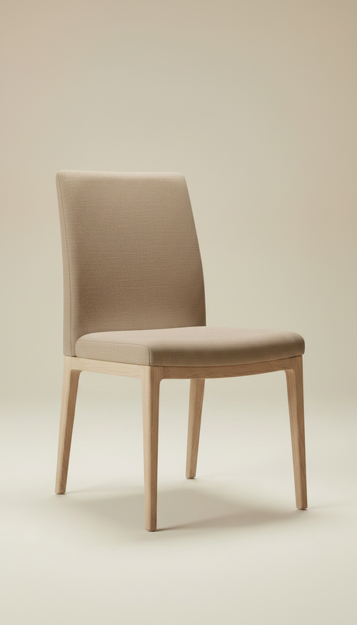 Alternate angle view of Ash hardwood dining chair with linea silhouette